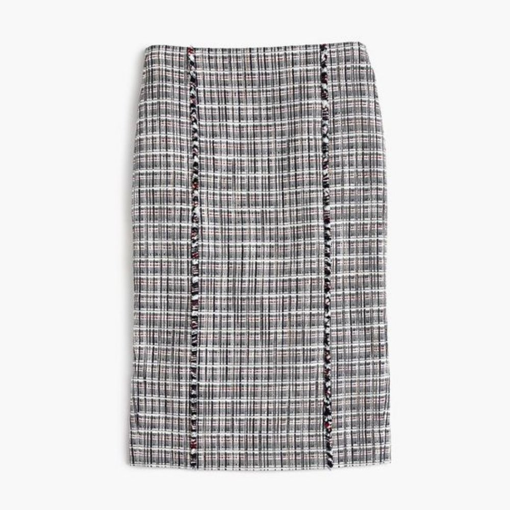 J.Crew Tweed Fringe Plaid Pencil Skirt